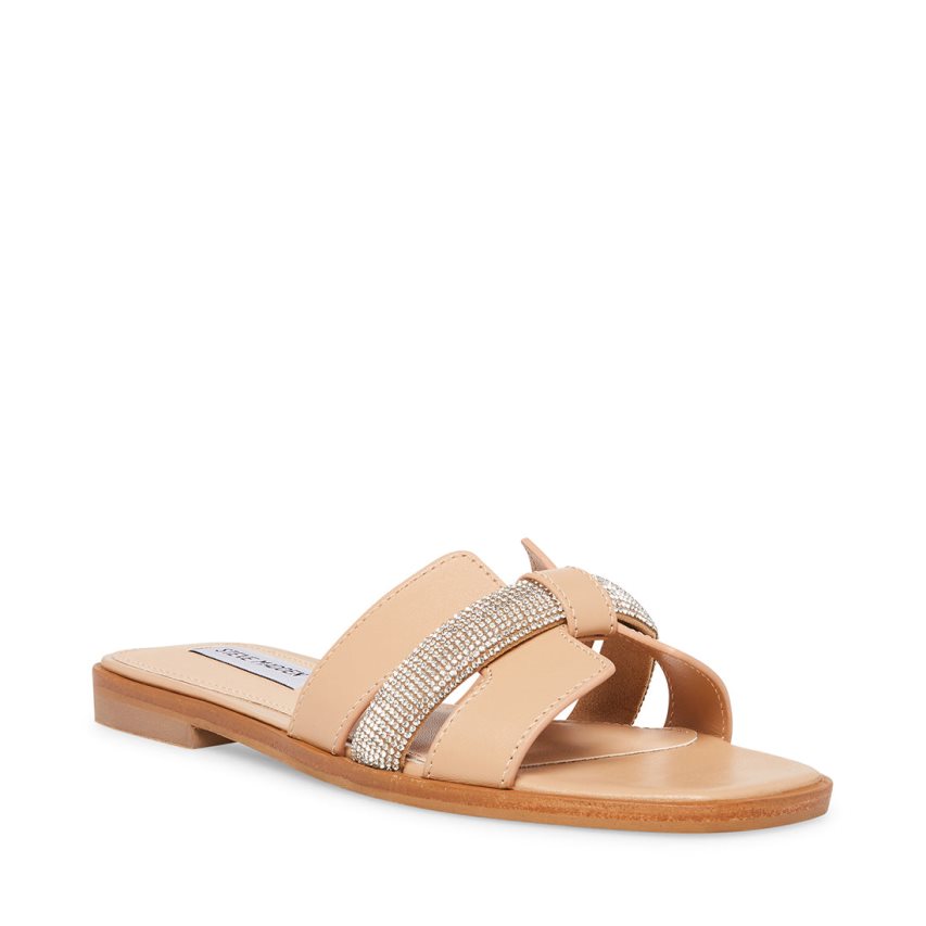 Beige Steve Madden Holli Leather Women's Slides | PH 9258GLN